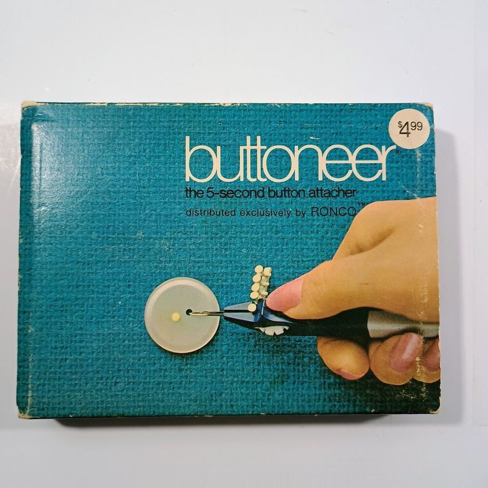 Vintage Ronco Buttoneer Buttonholer Full Contents In original Packaging 1950's